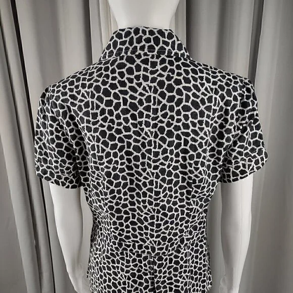 Kim Rogers Petite 100% Linen Black White Pattern Button Down Shirt Size PS - Picture 4 of 11
